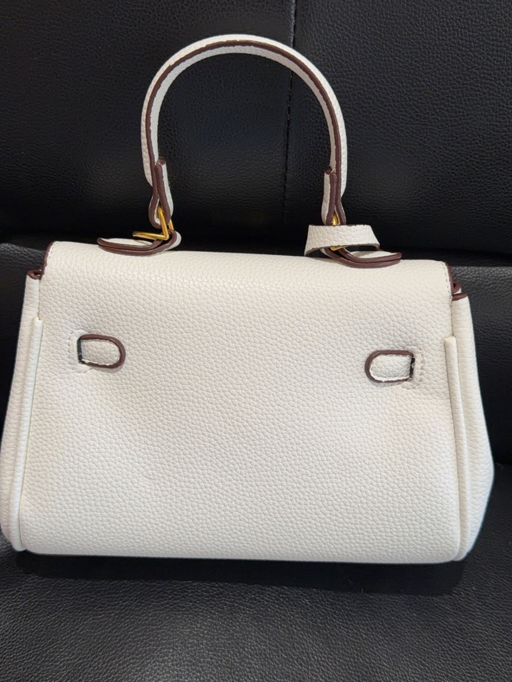 Source Unknown White Printed Top-Handle Satchel with Gold Hardware - Picture 3 of 7